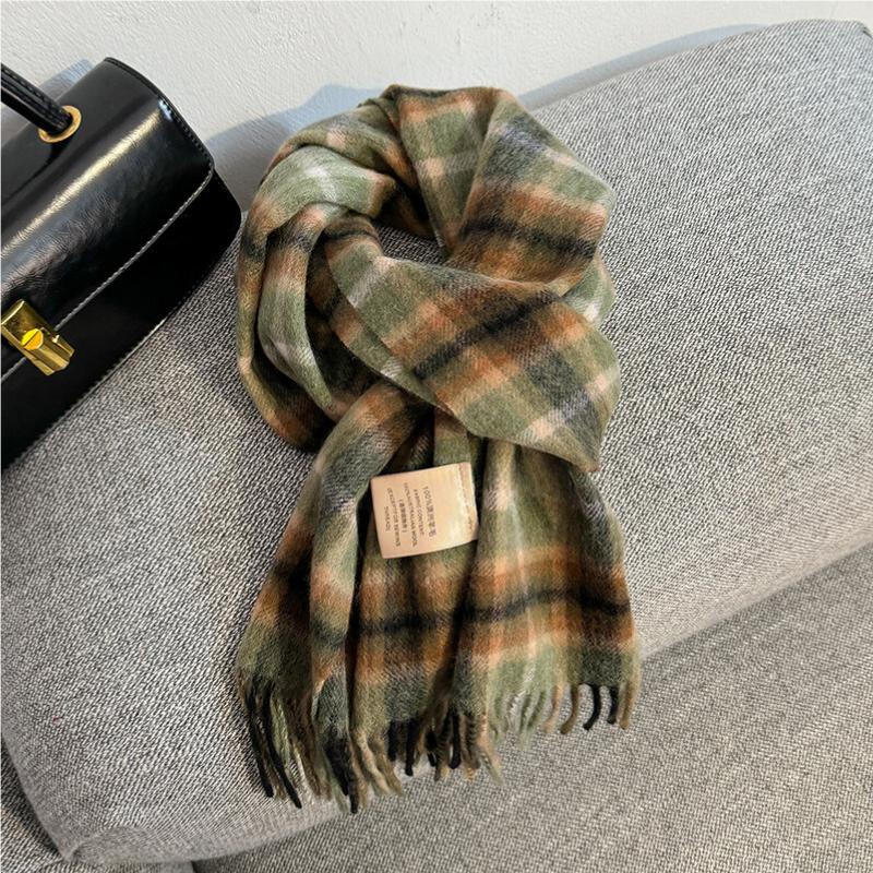 100% Pure Wool Scarf Female Winter Warm Cashmere Shawl Checkerboard Grain Design Couple Accessory Premium Sense Windproof Scarf