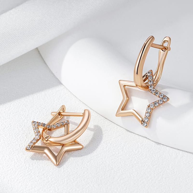 Fashion Glossy  Gold Color Star Dangle Earrings For Women Paved Natural Zircon Accessories Daily Fine Jewelry