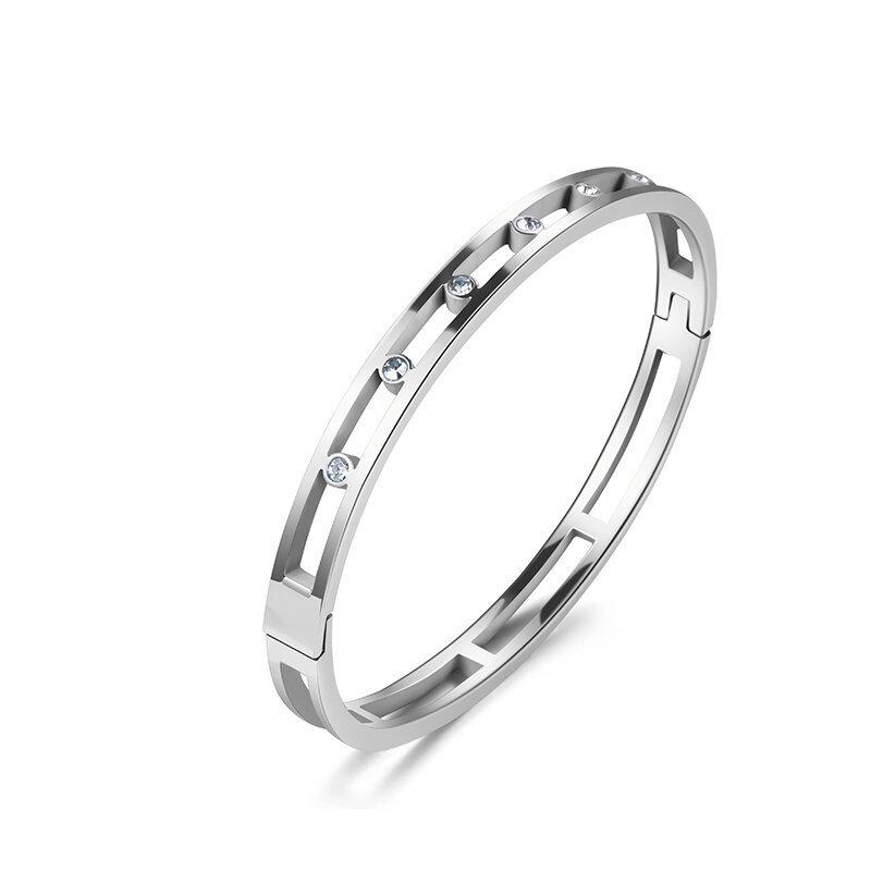 Женский роскошный браслет из нержавеющей стали: Гальванизированный титан, Полная бриллиантовая инкрустация, Европейско-американский стиль