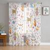 Autumn Forest Cartoon Animals Bear Fox Owl Sheer Curtains for Windows Tulle Curtains for Living Room Bedroom Children Room Decor