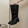 Дизайнерские вязаные сапоги женские летние новые универсальные модные сапоги с широким голенищем и толстым каблуком