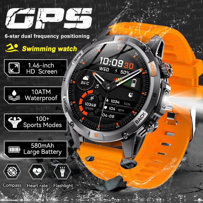 Новая умная часы с GPS-картой, навигацией, AMOLED-экраном, водонепроницаемостью 10 ATM, компасом, фонариком, поддержкой звонков по Bluetooth, для мужчин