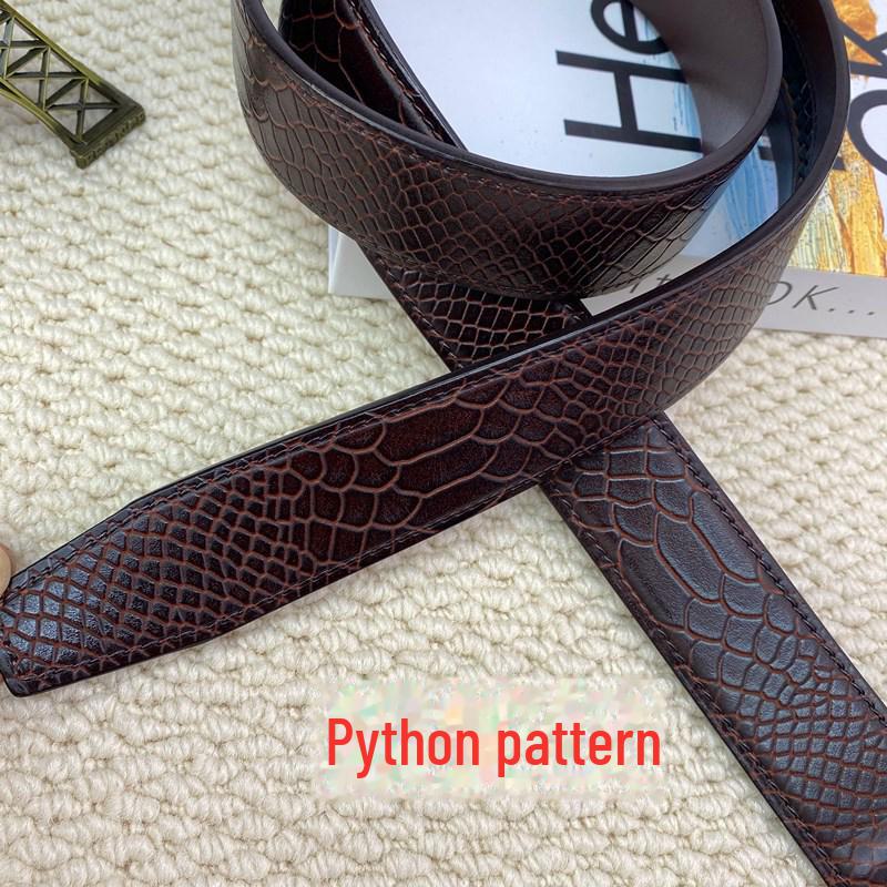 Men's Leather Automatic Buckle Belt with Headless, Buckleless Cowhide Strip and Vegetable-Tanned Card Slot