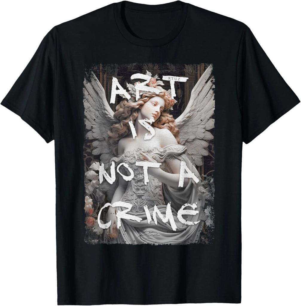 Hip Hop Y2K Vintage Angel T-Shirt - Black, Unisex-Adults, Small