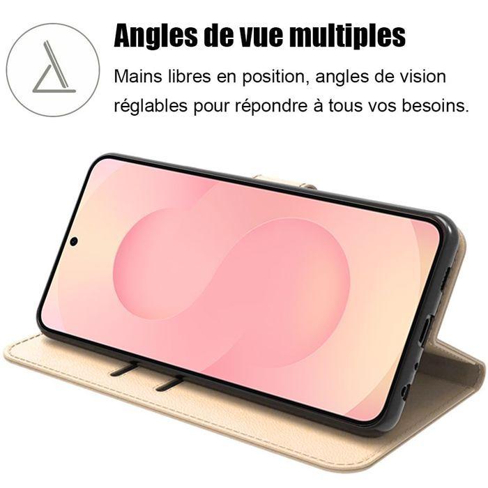 Coque de Téléphone - BOOLING - pour Samsung Galaxy S25 FE - Antichoc Synthécuir Doré - 2 Verres Trempés