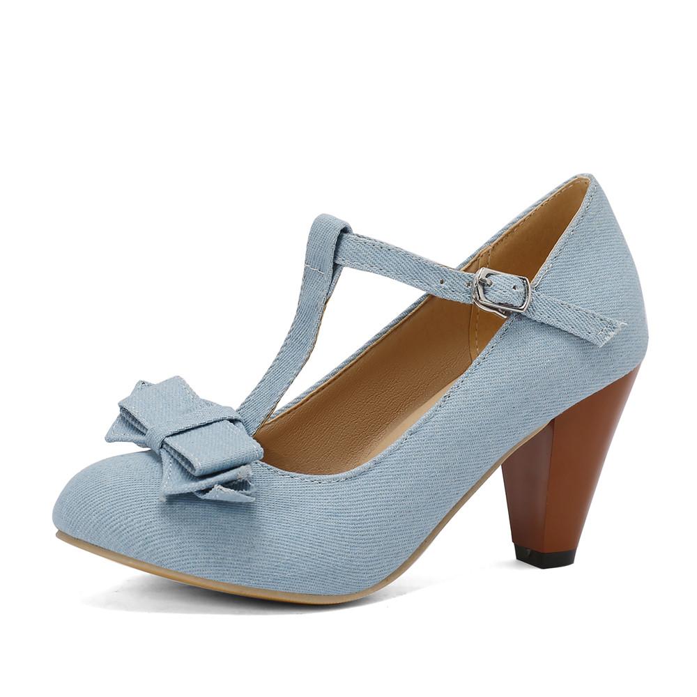 Fashion 2025 Spring Summer Girls High Heel Shoes Denim Pumps T-Buckle Fashion Women's Spike Heels High Heels for Office Party Banquet