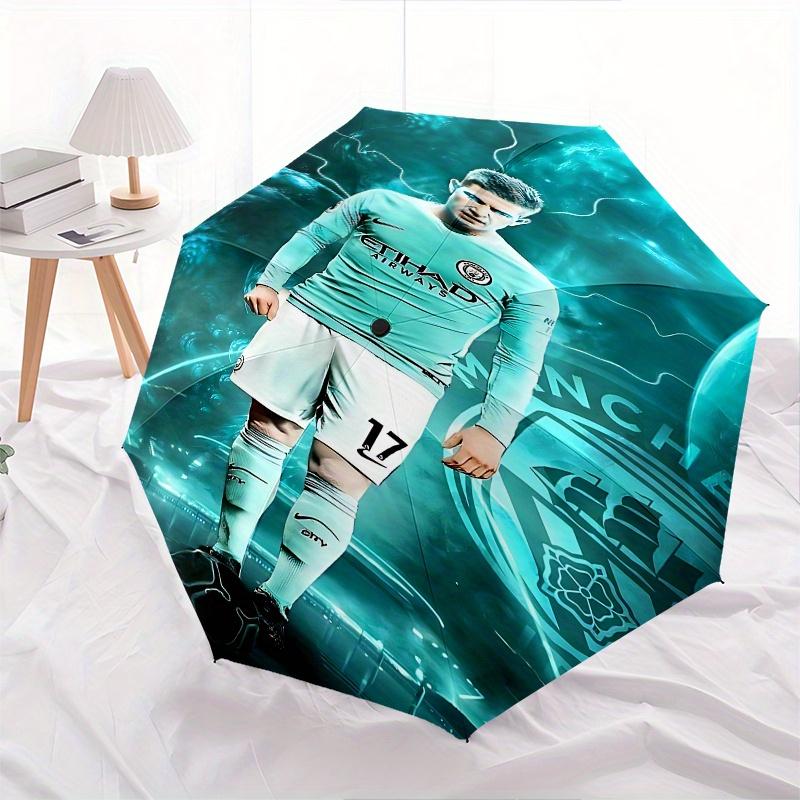 Manchester City, Soccer Player Automatic Opening and Closing Umbrella, Compact Travel Umbrella, Lightweight and Portable, Suitable for Beach