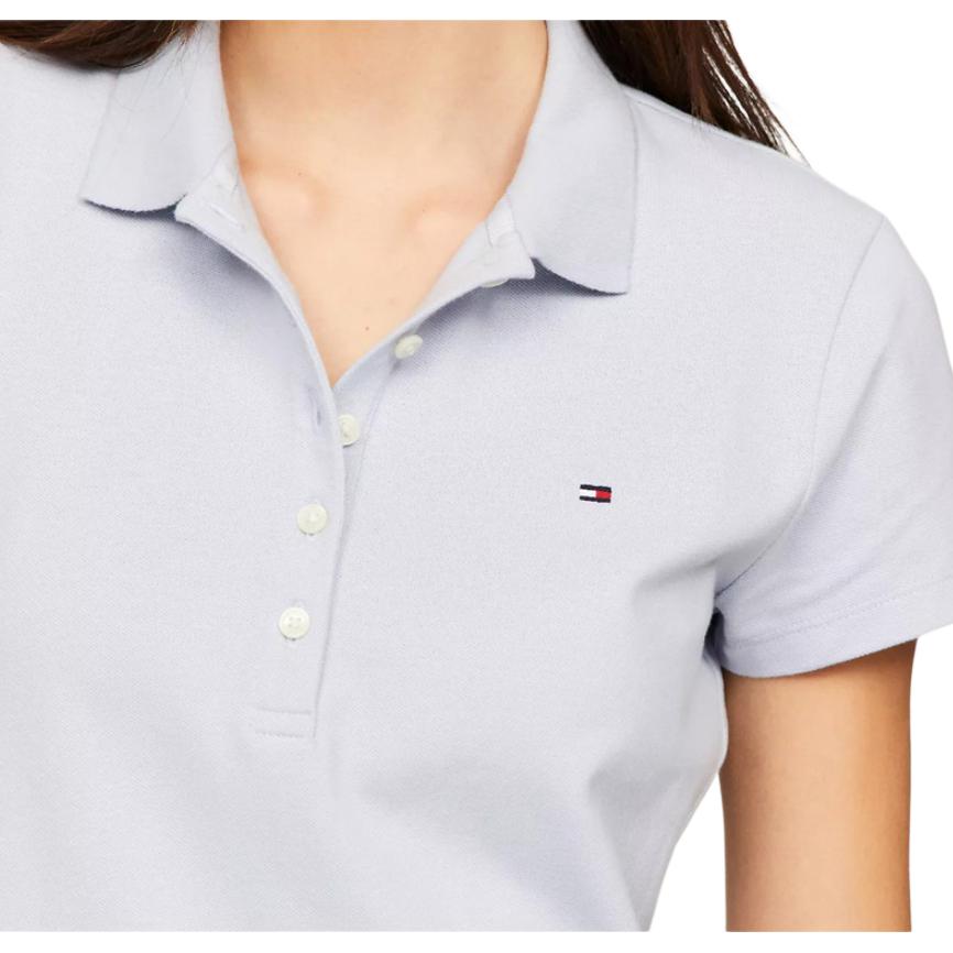 Tommy Hilfiger Однотонное платье-миди с вышивкой логотипа, облегающее, с коротким рукавом, женское, светло-голубое 76J4866-C1O