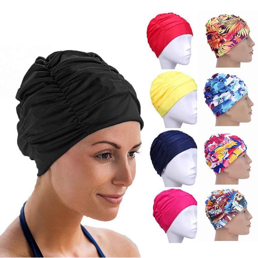 Printed Sports Accessories Elastic Nylon Turban Long Hair Protect Pool Bathing Hats Swimming Cap