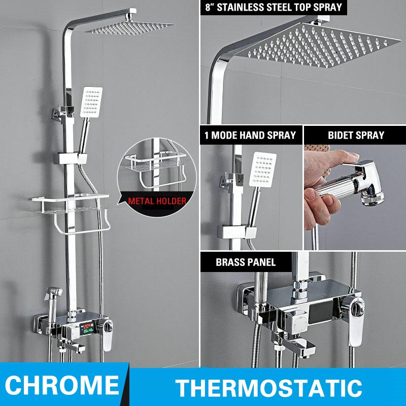Светодиодный цифровой душевой набор, хромированные смесители для ванной комнаты, термостатический смеситель для душа, спа-дождь, смеситель для горячей и холодной ванны, настенное крепление Grifos