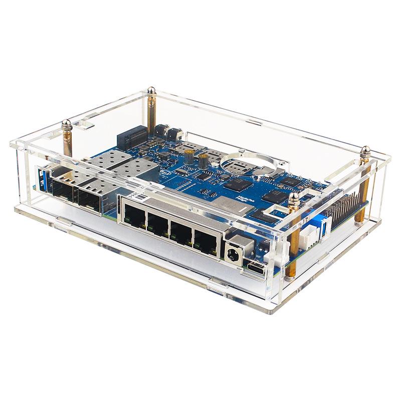 Роутерная плата Banana Pi R4 с акриловым корпусом и регулируемым вентиляторным радиатором