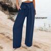 Women's Wide Leg Pants With Pockets Lightweight High Waisted Adjustable Tie Knot Loose Trousers
