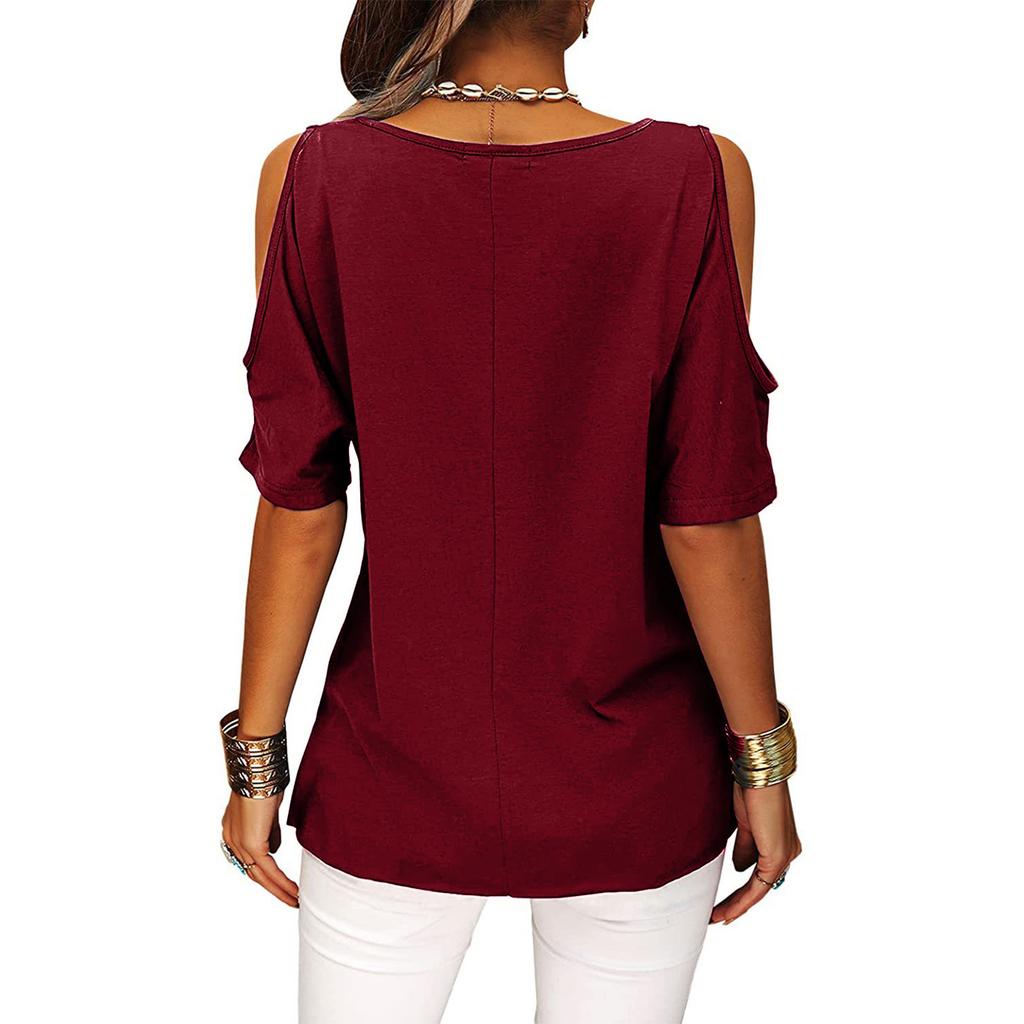 Women Fashion Off Shoulder T-shirt Ladies Casual O Neck Print Top Summer Short SleeveTee Shirt