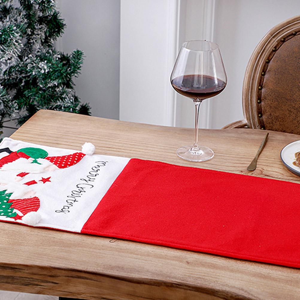 Christmas Table Runner Christmas Embroidered Santa Claus Tablecloth Xmas Placemat Decoration for Entrance Table and