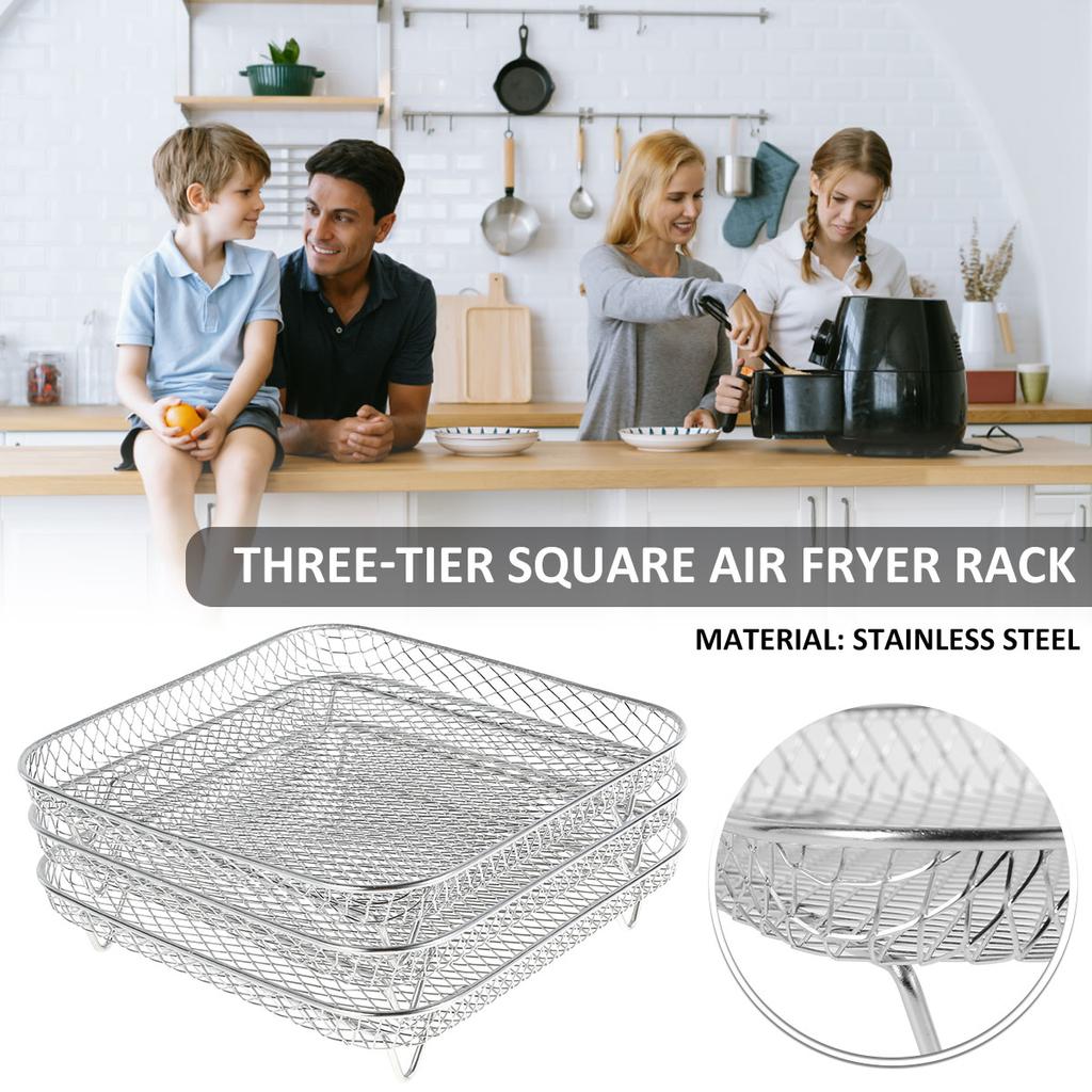 8 Inch Air Fryer Rack 3Layer Stackable Dehydrator Rack Steel Square Air Fryer Basket Tray Air Fryer Accessorie for 5.8QT/7.5L-8L