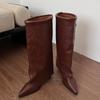 Женские высокие сапоги на высоком каблуке, сексуальная обувь с острым носком, роскошные платья, зимние роскошные ботфорты до колена 2025
