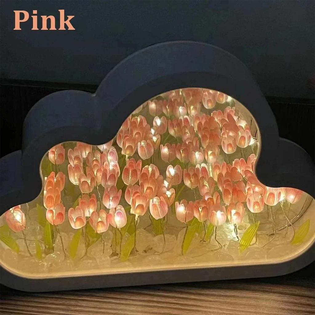 Creative Clouds Tulip Lamps LED Night Light Mirror Table Lamps DIY Bedroom Ornaments Decoration Mirror Table Lights Gifts