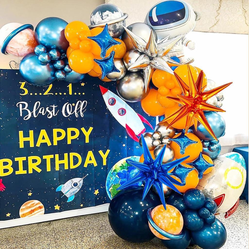 124pcs Ink Blue Balloons Garland Arch Kit With Moon Star Ballon For Space Themed Birthday Party Decoration Baby Shower Supplies