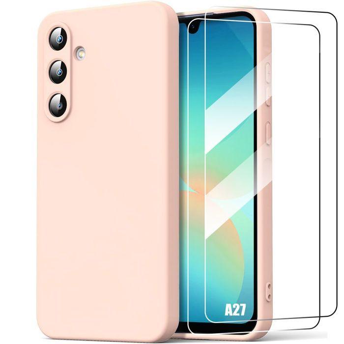 Coque pour Samsung Galaxy A27 5G, Protection Silicone Souple Anti-Rayures Rose - 2 Verres Trempés
