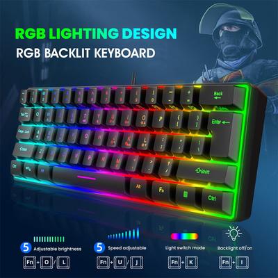 61 клавиша RGB подсветка 60% проводная игровая клавиатура, эргономичная водонепроницаемая мини компактная 60% механическая клавиатура для ПК
