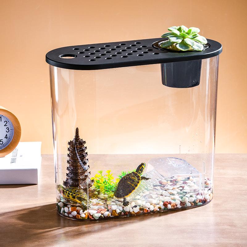 Clear Plastic Fish Tank for Desktop Landscaping - Turtle, Goldfish, Micro Ecosystem Aquarium