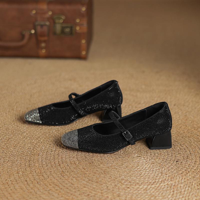 Krazing Pot Замшевые бусины из хрусталя, весна-лето, размер 41, туфли на среднем каблуке, женские туфли Мэри Джейн с квадратным носком и неглубокой подошвой
