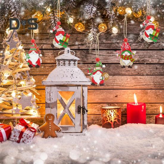 12 Pcs Christmas Wooden Ornaments Hanging Gnome Gingerbread Man Decorations Xmas Tree Pendant for Holiday Home Decor
