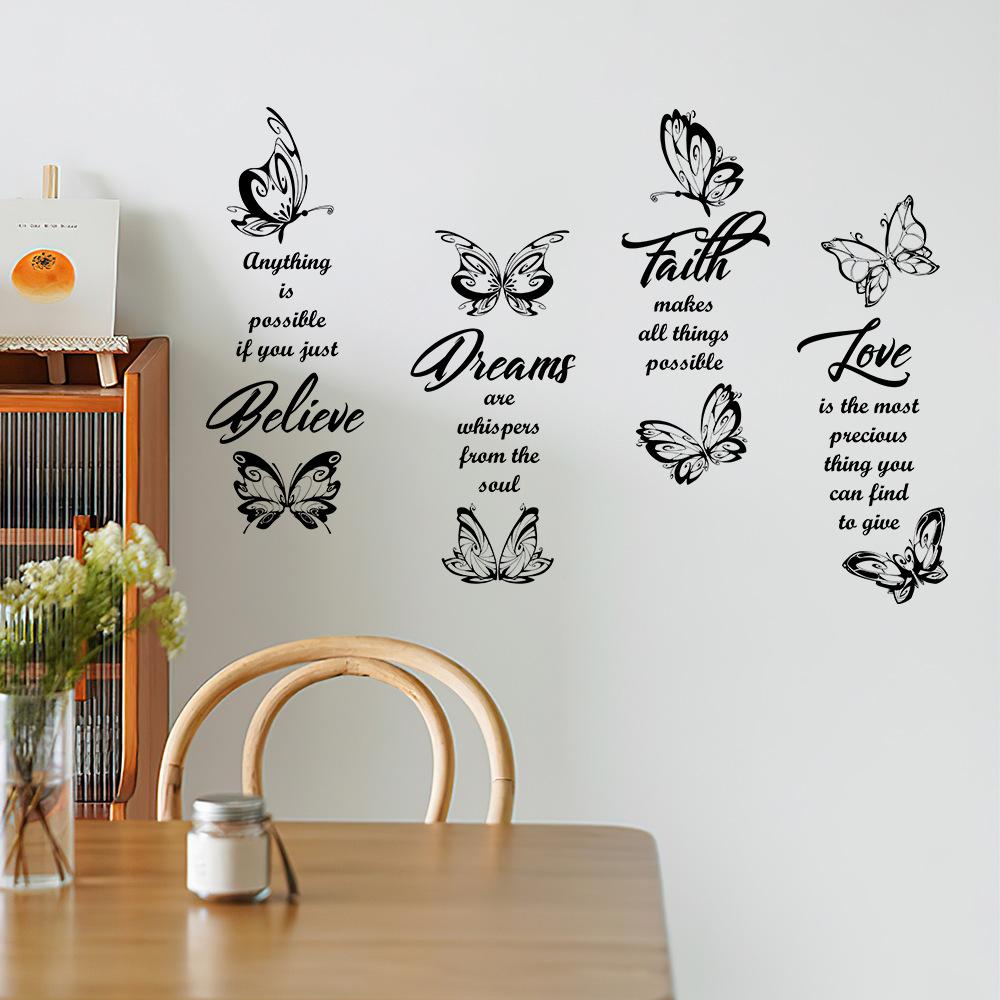 WZ9028 Black English Slogan Butterfly Wall Beautification Decorative Wall Stickers Self-adhesive