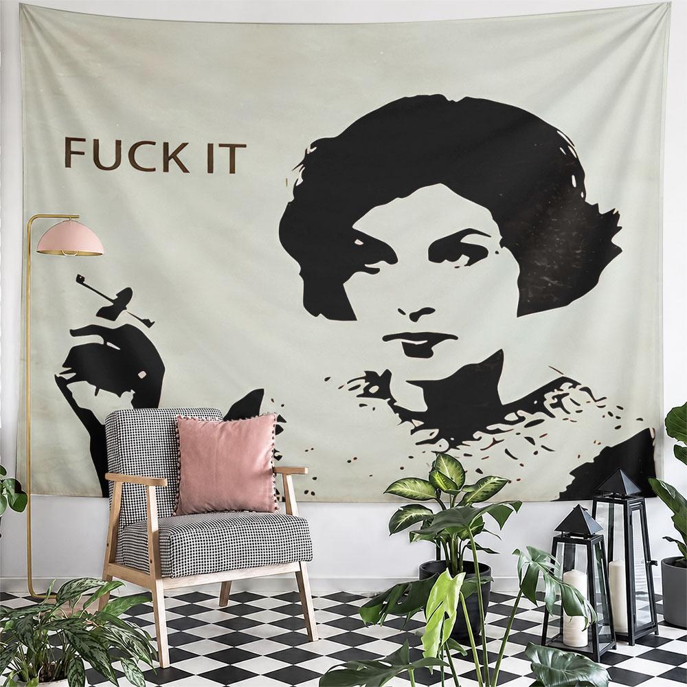Pop Art Woman Silhouette Slogan Tapestry Wall Hanging Edgy Street Art Decor for Bedroom Man Cave Dorm Room Gift