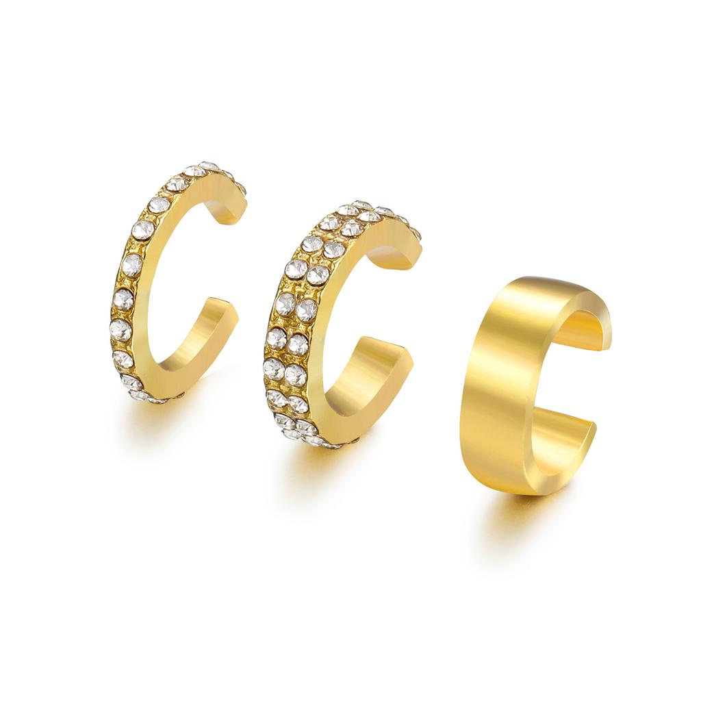 Набор из 3 предметов Ins Wind Женские клипсы для козелка уха без проколов, Личность и темперамент, Нишевые универсальные клипсы для ушей с бриллиантами