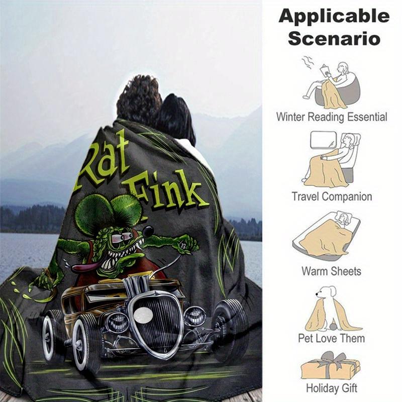 1pc, Rat Fink Hot Rod Car Home Decor Blanket, Perfect for Couch, Bed, Travel, Camping, Office Nap, Beach, Gift IdeaB078