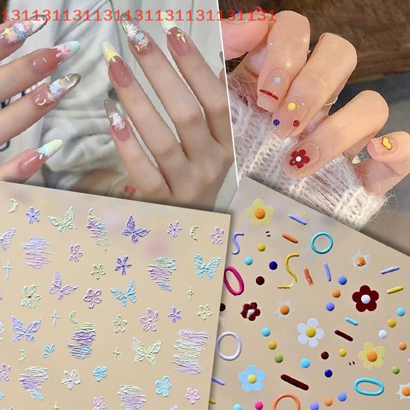 Acrylic Self-Adhesive Nail Art Decals for Decor 5D Embossed Nail Stickers Colorful Floral Petal & Butterfly Design