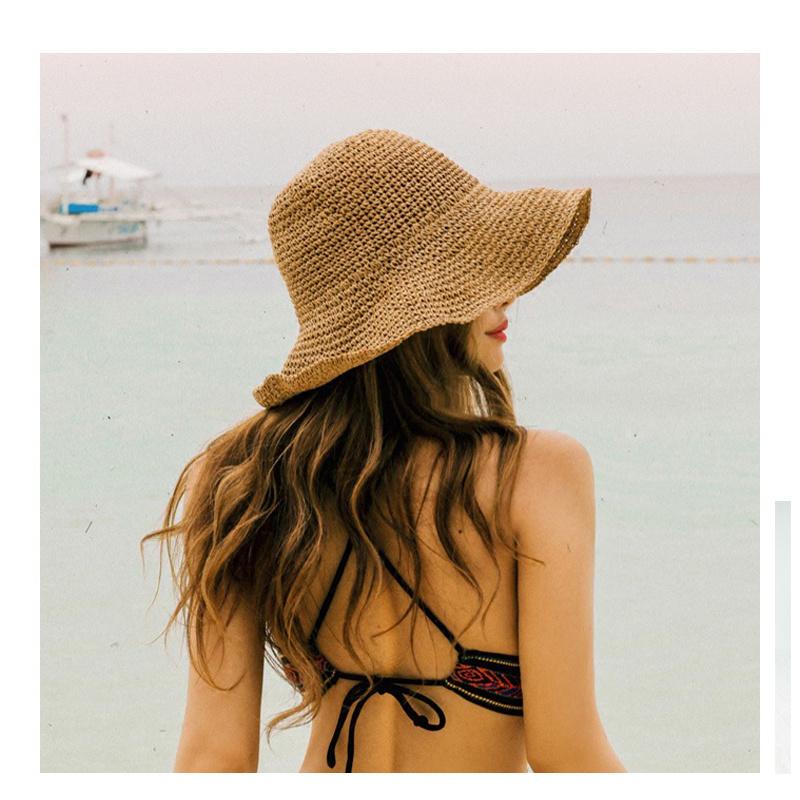 Ladies Foldable Fashion Sun Hat Holiday Beach Sun Hat Floppy Straw Brimmed Cap