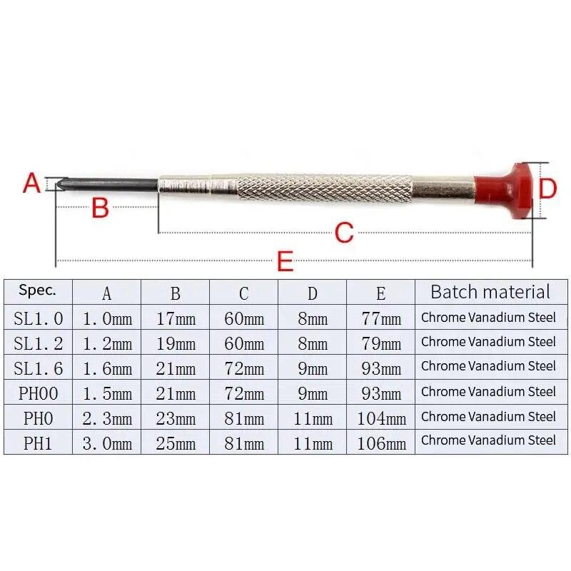 6 шт./компл. набор прецизионных мини-маленьких отверток с шлицем Phillips для винта для часовых очков