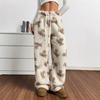 Autumn and Winter Fashion Casual Style Bear Pattern Autumn and Winter Furry Long Pants for Women