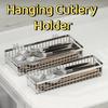 Stainless Steel Hanging Cutlery Holder Silver with Hook Cutlery Drainer Rack Space Saving Rust Proof