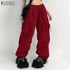 Women Casual Elastic Waist Solid Color Loose Long Pants