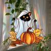 Halloween Ghost Suncatcher Colorful Dog/Cat Pattern Window Hanging Ornament with Pumpkin 2D Acrylic Suncatcher for Halloweens Decor Dog Cat Gift