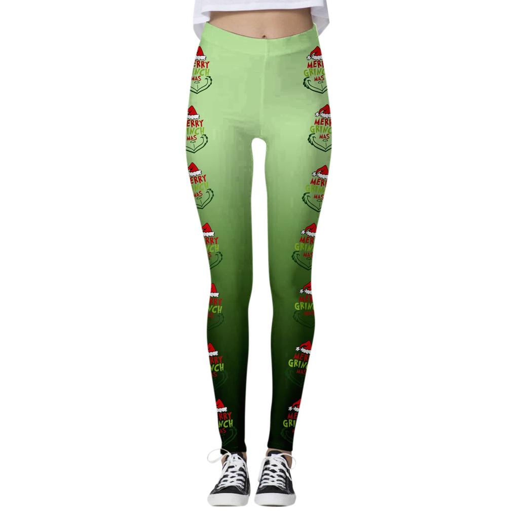 Women's Fashion Casual Outdoor Christmas Print Slim Stretch Yoga Pants Nine Minute Pants