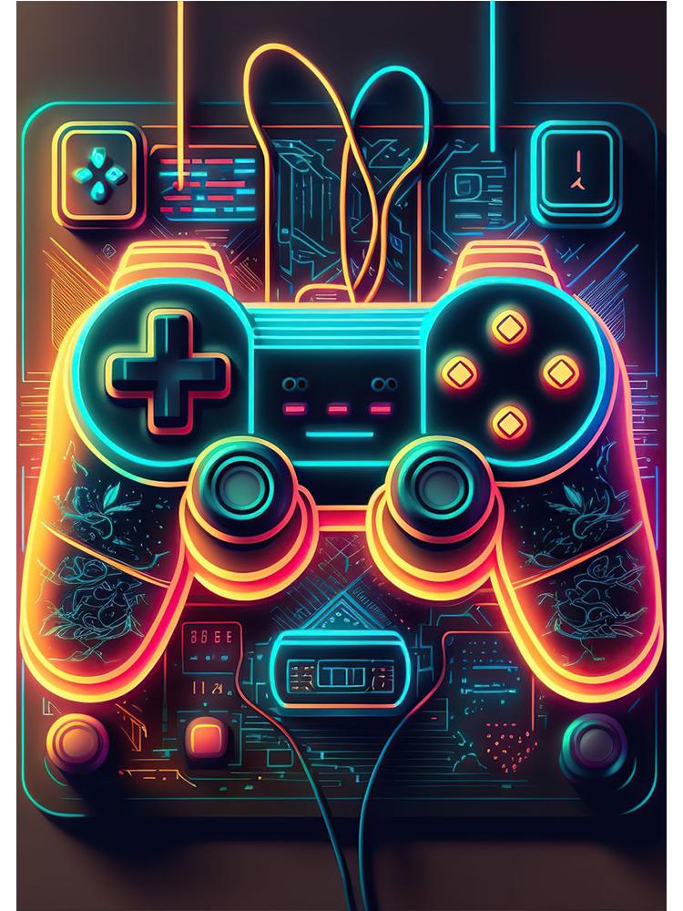 Неоновый красочный геймерский контроллер, крутой игровой настенный художественный холст, живопись, поп-арт, постеры и принты, декор для комнаты, подарок, Cuadros, без светодиода