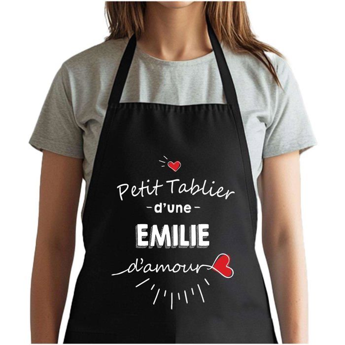 Tablier de cuisine - Emma d'amour - Noir - Coton résistant - Impression bretonne