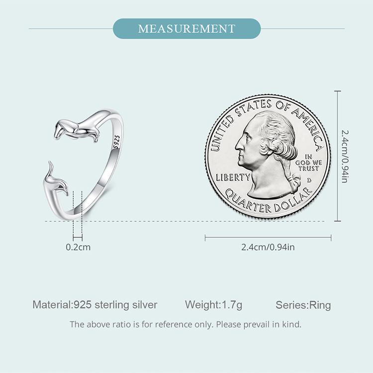 Bisaer Простое открывающееся кольцо из стерлингового серебра 925 пробы для таксы для женщин, милые модные кольца