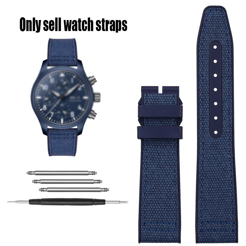 Нейлоновый резиновый ремешок для часов Для IWC Pilot Spade A Mark 18 Portuguese Blue Band Складная застежка Холщовая мужская часовая цепочка 20 мм Браслет