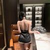 Erotic lingerie sexy cutout vintage print cheongsam hot double slit passionate seduction uniform women's nightdress