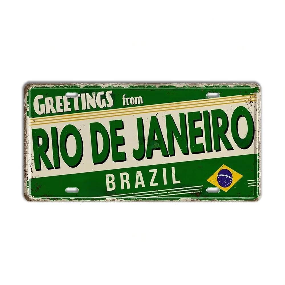 HD Metal Tin Sign Vintage Brazil Cities License Plate Style Retro Wall Art Decor for Home Bar Garage