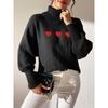 Women's Autumn and Winter Pure Color Simple Love Painted Turtleneck Sweater