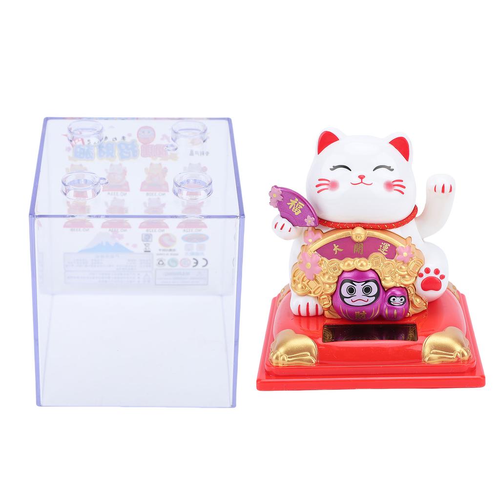 Lucky Cat Waving Arm Solar Powered Light Sensor Wealth Welcoming Fortune Cat Decoration for Home Car Dashboard