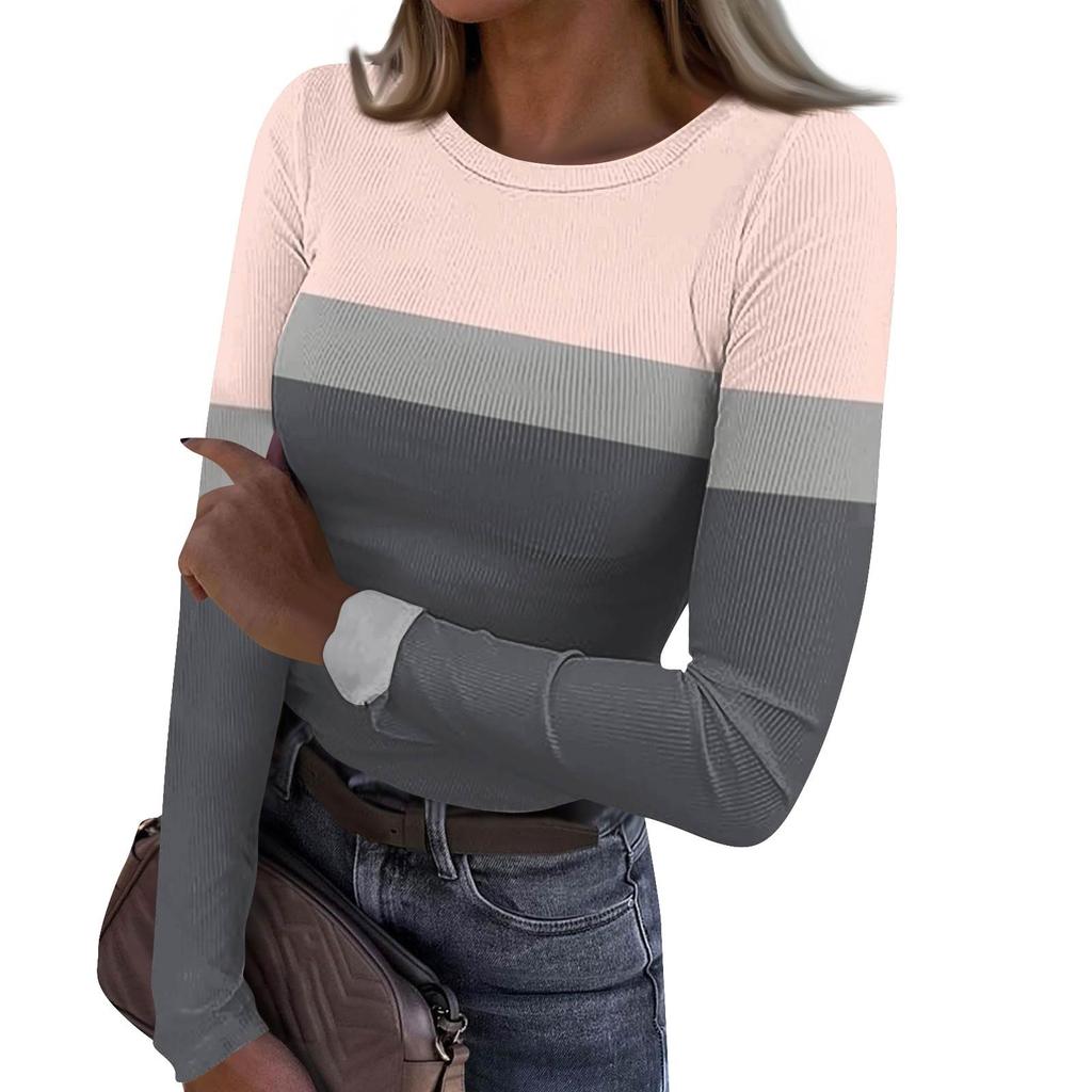 Женская и зимняя футболка с тонким низом, модная повседневная футболка с градиентным принтом и круглым вырезом, пуловер с длинным рукавом
