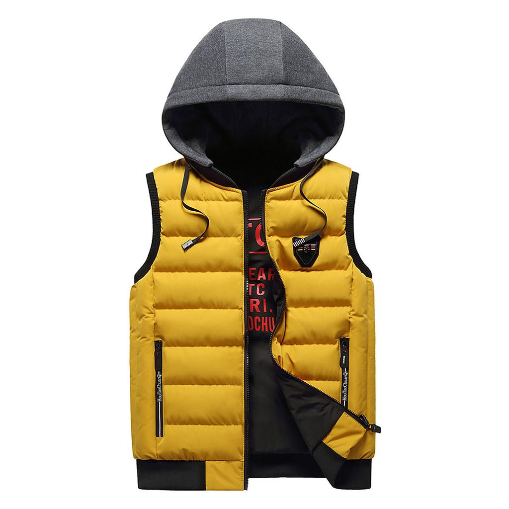 Мужская Зимняя Мода Воротник-стойка Жилет Жилет Куртка Топ Пальто С капюшоном