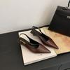 Мода 2025 Черные Летние Новые Женские Сандалии Модные Заостренный Носок Мелкие Слипоны Женские Элегантные Туфли-Слингбэки Тонкий Средний Каблук Платье Мюли